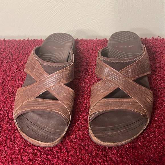 Merrell Womens Heather Sandal - Bungee Brown Leather slides Size 9 - Picture 1 of 16